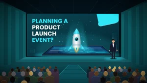 Professional speaker presenting on planning a successful product launch event to an audience by Bigbee Experience.
