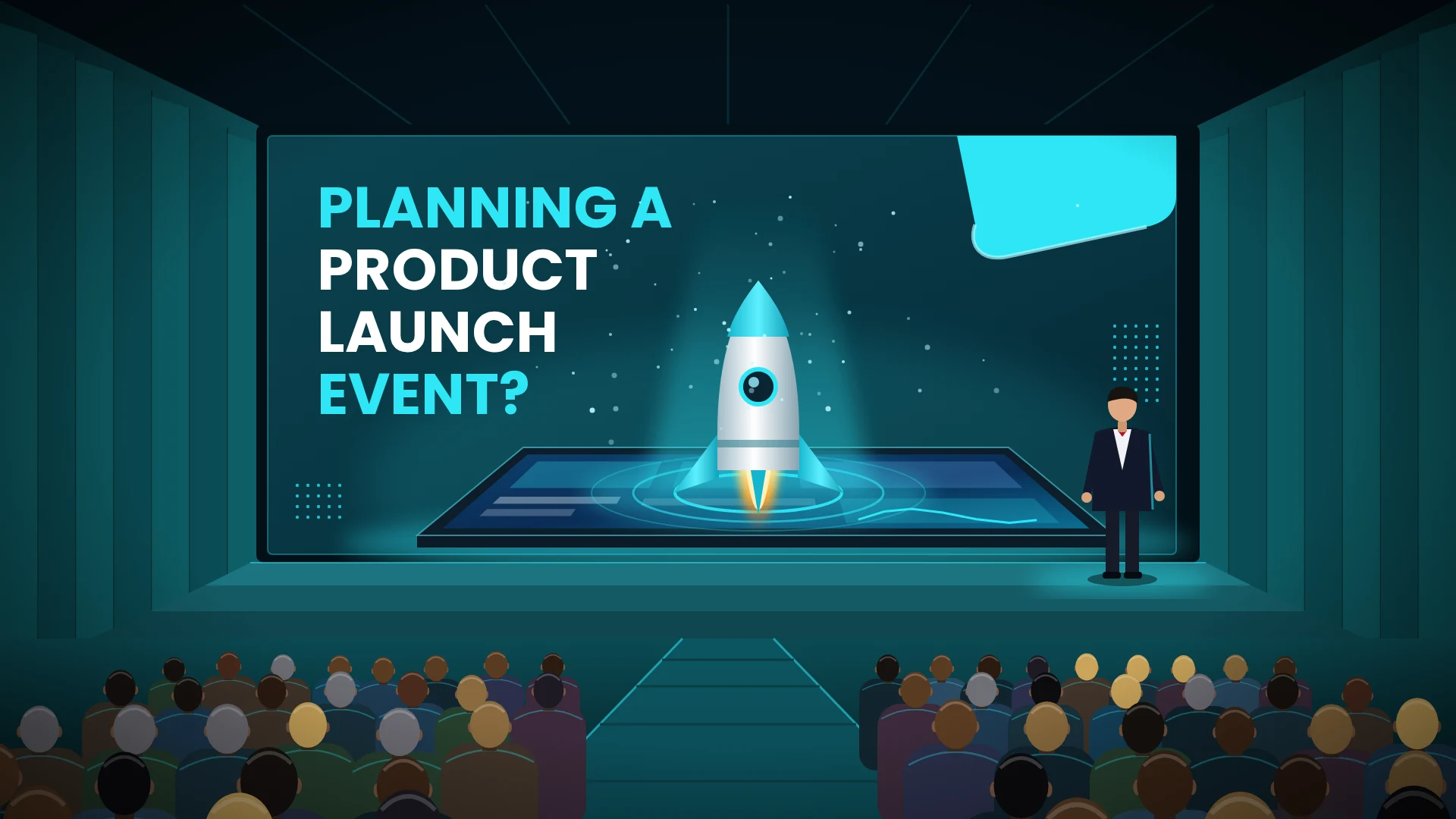 Professional speaker presenting on planning a successful product launch event to an audience by Bigbee Experience.